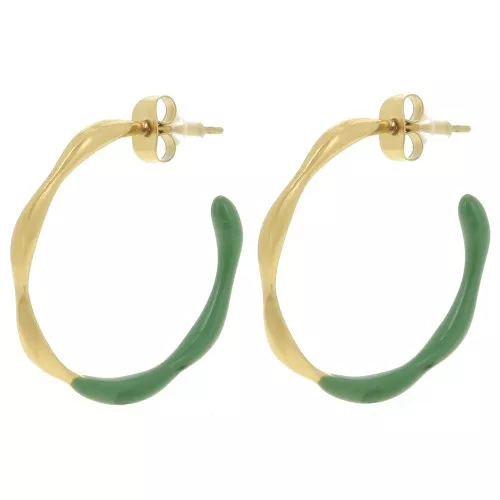 Créoles ouvertes 29 mm avec résine époxy - Acier inox 304L Doré - Vert x2
