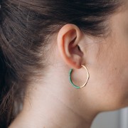 Créoles ouvertes 29 mm avec résine époxy - Acier inox 304L Doré - Vert x2