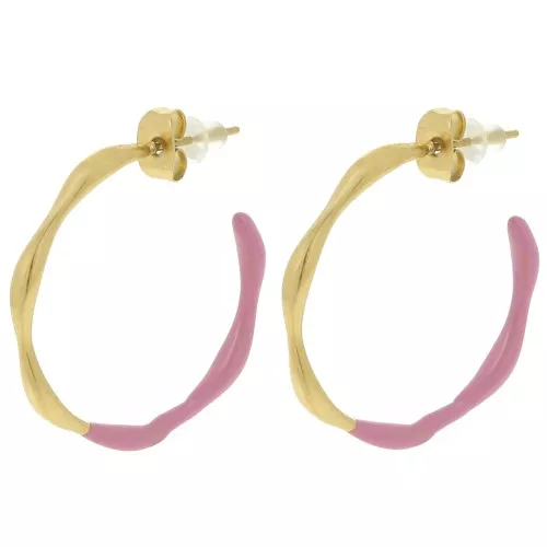 Créoles ouvertes 29 mm avec résine époxy - Acier inox 304L Doré - Rose x2
