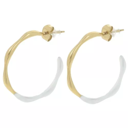 Créoles ouvertes 29 mm avec résine époxy - Acier inox 304L Doré - Blanc x2