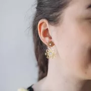 Boucles d'oreilles pendantes fleur - 34x22 mm Acier inox 304L Doré - Blanc x2