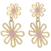 Boucles d'oreilles pendantes fleur - 34x22 mm Acier inox 304L Doré - Rose x2