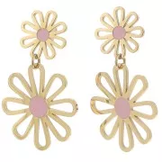 Rose - Boucles d'oreilles pendantes fleur - 34x22 mm Acier inox 304L Doré - Rose x2 Boucles d'oreilles pendantes fleur - 34x22 mm Acier inox 304L Doré - Rose x2
