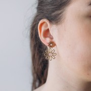 Boucles d'oreilles pendantes fleur - 34x22 mm Acier inox 304L Doré - Rose x2