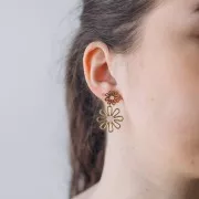 Boucles d'oreilles pendantes fleur - 34x22 mm Acier inox 304L Doré - Rose x2