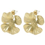 Clous d'oreilles fleur marguerite 24 mm anneau ouvert - Acier inox 304L Doré x2