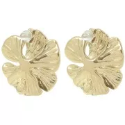 Clous d'oreilles fleur marguerite 24 mm anneau ouvert - Acier inox 304L Doré x2