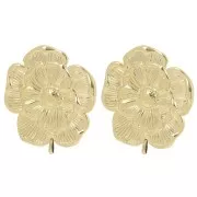 Clous d'oreilles fleur 25 mm anneau ouvert - Acier inox 304L Doré x2