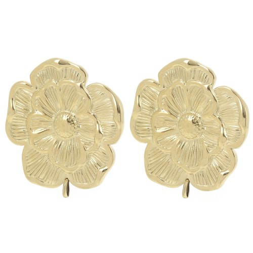 Clous d'oreilles fleur 25 mm anneau ouvert - Acier inox 304L Doré x2