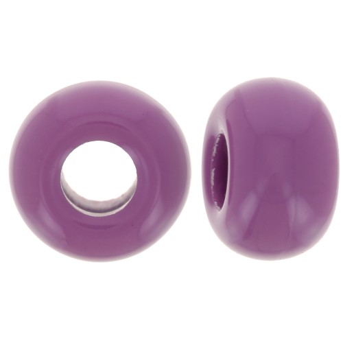Perles rondelles gros trous 9.5 mm en résine opaque - Mauve foncé x10