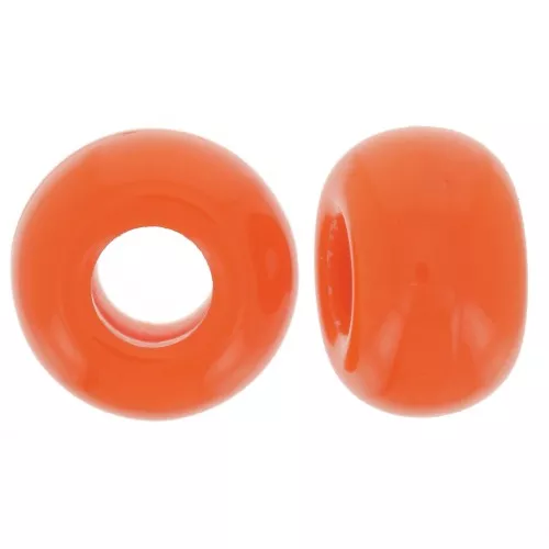 Perles rondelles gros trous 9.5 mm en résine opaque - Orange x10
