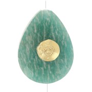 Perle goutte motif ethnique 17x13 mm pierre gemme Amazonite - Doré or fin x1|raw }}