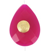 Perle goutte motif ethnique 17x13mm pierre gemme teintée Calcedoine Rose Doré x1|raw }}