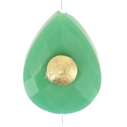 Perle goutte motif ethnique 17x13 mm pierre gemme Chrysoprase - Doré or fin x1|raw }}