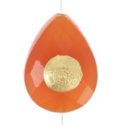 Perle goutte motif ethnique 14x10 mm pierre gemme teintée Cornaline Doré or fin x1|raw }}
