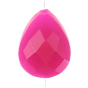 Perle goutte motif ethnique 14x10 mm pierre gemme teintée Calcedoine Rose Doré x1