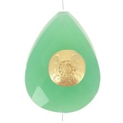 Perle goutte motif ethnique 14x10 mm pierre gemme - Chrysoprase - Doré or fin x1|raw }}