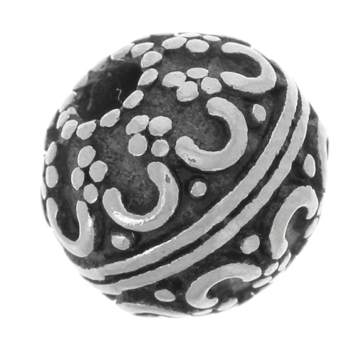 Perle ronde aplatie 8 mm - motif fleur - Acier inoxydable 304L x1