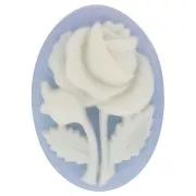 Camée résine 18x13 mm - motif rose - Bleu ciel x1