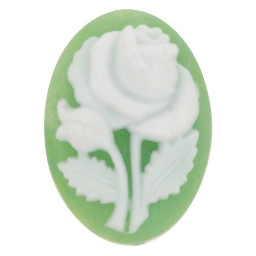 Camée résine 18x13 mm - motif rose - Jade x1