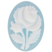 Camée résine 18x13 mm - motif rose - Bleu azur x1