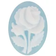 Blanc - Camée résine 18x13 mm - motif rose - Bleu azur x1 Camée résine 18x13 mm - motif rose - Bleu azur x1