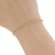 Chaîne maille Forçat limée 2.7mm avec perles aplaties Acier inox 304L Doré x99cm