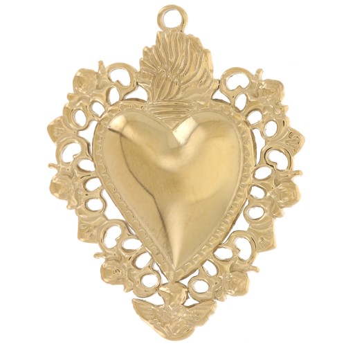 Pendentif coeur Ex-Voto 32x25 mm - Acier inoxydable 304L Doré x1