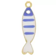 Breloque poisson rayé 26.5x7 mm avec résine époxy - Doré - Bleu - Blanc x1