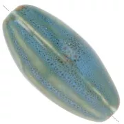 Perle olive motif rayé 40x20 mm en céramique - Bleu - Beige - Tacheté marron x1
