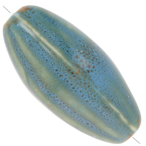 Perle olive motif rayé 40x20 mm en céramique - Bleu - Beige - Tacheté marron x1