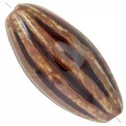 Perle olive strié 40x20 mm - Godron - en céramique - Marron - Beige x1