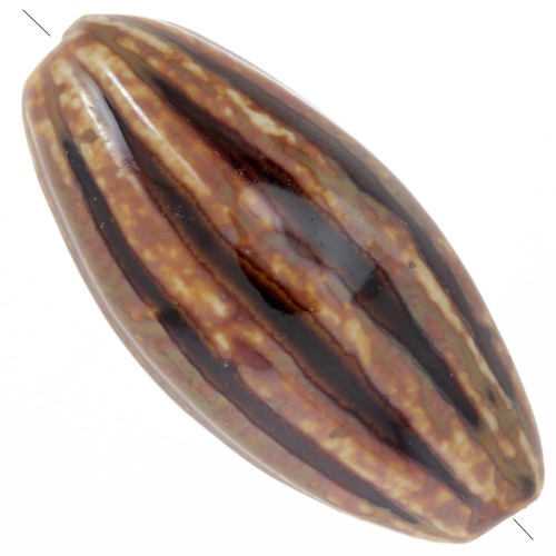 Perle olive strié 40x20 mm en céramique - Marron - Beige x1