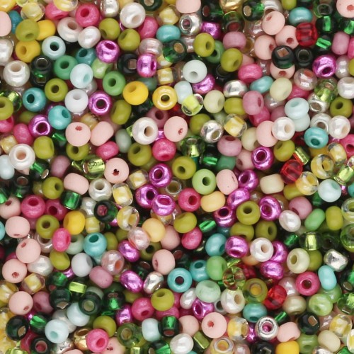 Perles rocailles Preciosa 11/0 2 mm - Mix Vert - Jaune - Rose x20g