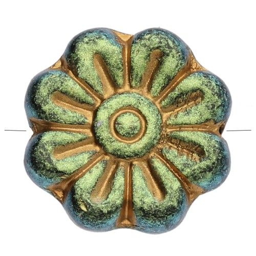 Perles fleurs 18 mm en verre - Jet Gold x4