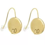 Crochets d'oreilles pour cabochon fond plat 14 mm Acier inoxydable 304L Doré x2