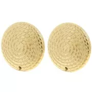 Clous d'oreilles rond texturé 24 mm avec un trou - Acier inoxydable 304L Doré x2