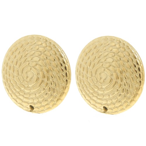 Clous d'oreilles rond texturé 24 mm avec un trou - Acier inoxydable 304L Doré x2