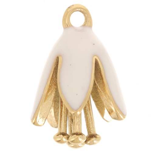 Breloque fleur 12x8 mm en résine époxy - Acier inoxydable 304L Doré - Blanc x1