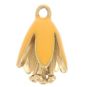 Breloque fleur 12x8 mm en résine époxy - Acier inoxydable 304L Doré - Orange x1