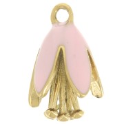 Breloque fleur 12x8 mm en résine époxy - Acier inoxydable 304L Doré - Rose clair