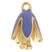 Breloque fleur 12x8 mm en résine époxy - Acier inoxydable 304L Doré - Bleu roi|raw }}