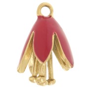 Breloque fleur 12x8 mm en résine époxy - Acier inoxydable 304L Doré - Rouge x1