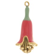 Pendentif fleur 23x11 mm en résine époxy - Acier inoxydable 304L Doré - Rouge x1|raw }}