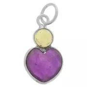 Pendentif coeur 9x9 mm en Améthyste et cabochon 4 mm Péridot - Argent 925 x1