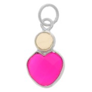 Pendentif coeur 9x9 mm Calcédoine rose et cabochon 4mm Pierre de lune - Argent 925|raw }}
