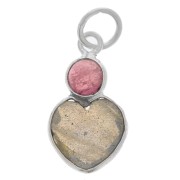 Pendentif coeur 9x9 mm Labradorite et cabochon 4 mm Strawberry Quartz - Argent 925|raw }}