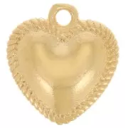 Breloque coeur bombé 12x11 mm effet torsadé - Doré à l'or fin x1