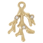 Breloque corail 13x9 mm avec strass - Acier inoxydable 304 Doré x1