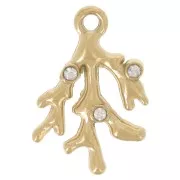 Breloque corail 13x9 mm avec strass - Acier inoxydable 304L Doré x1